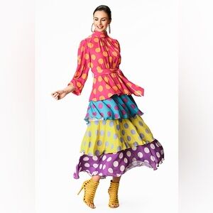 eShakti Polka Dot Print Crepe Ruffle Tier Dress Size 4X-30W